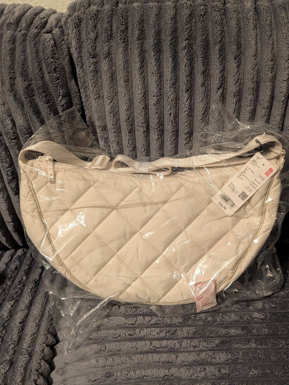NWT White Quilted Uniqlo Crescent Bag